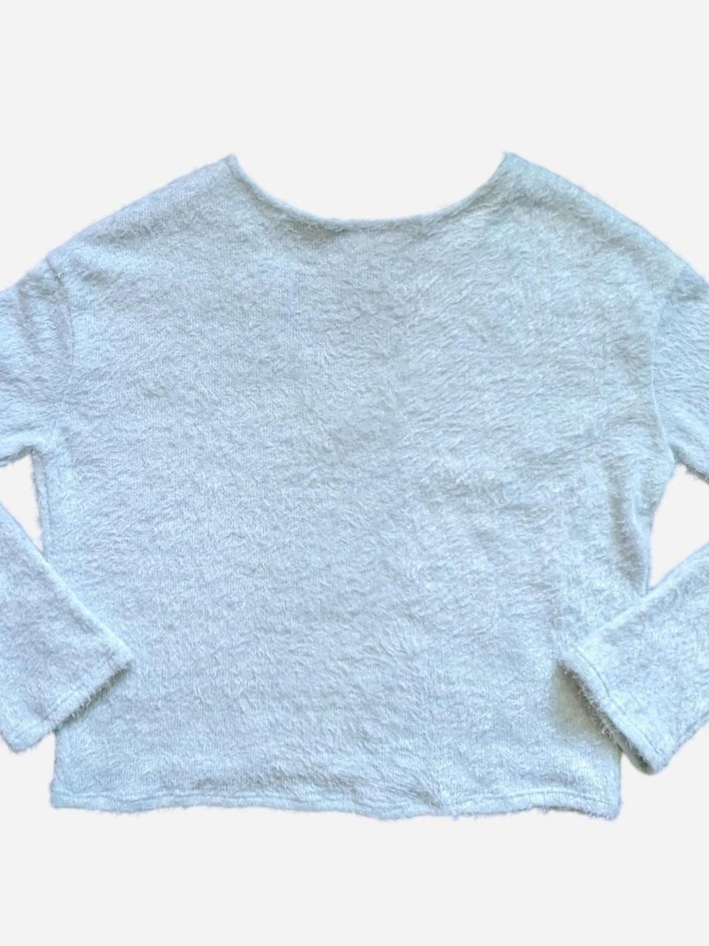 junior v neck baby blue eyelash pullover fuzzy soft top sweater - Picture 4 of 5